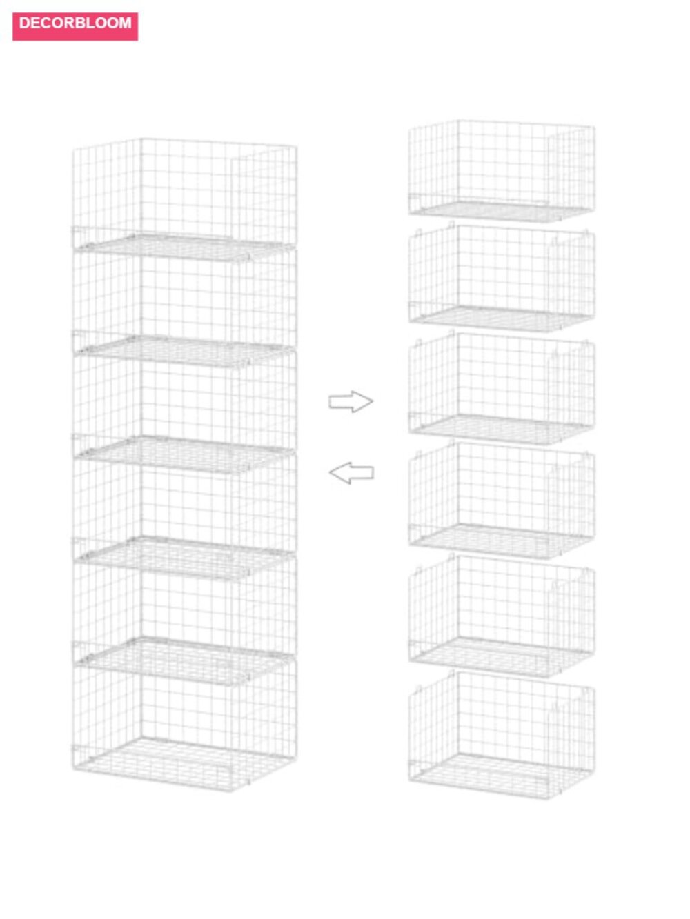 6-Tier Stackable Closet Organizer Foldable Storage Basket Iron Mesh
